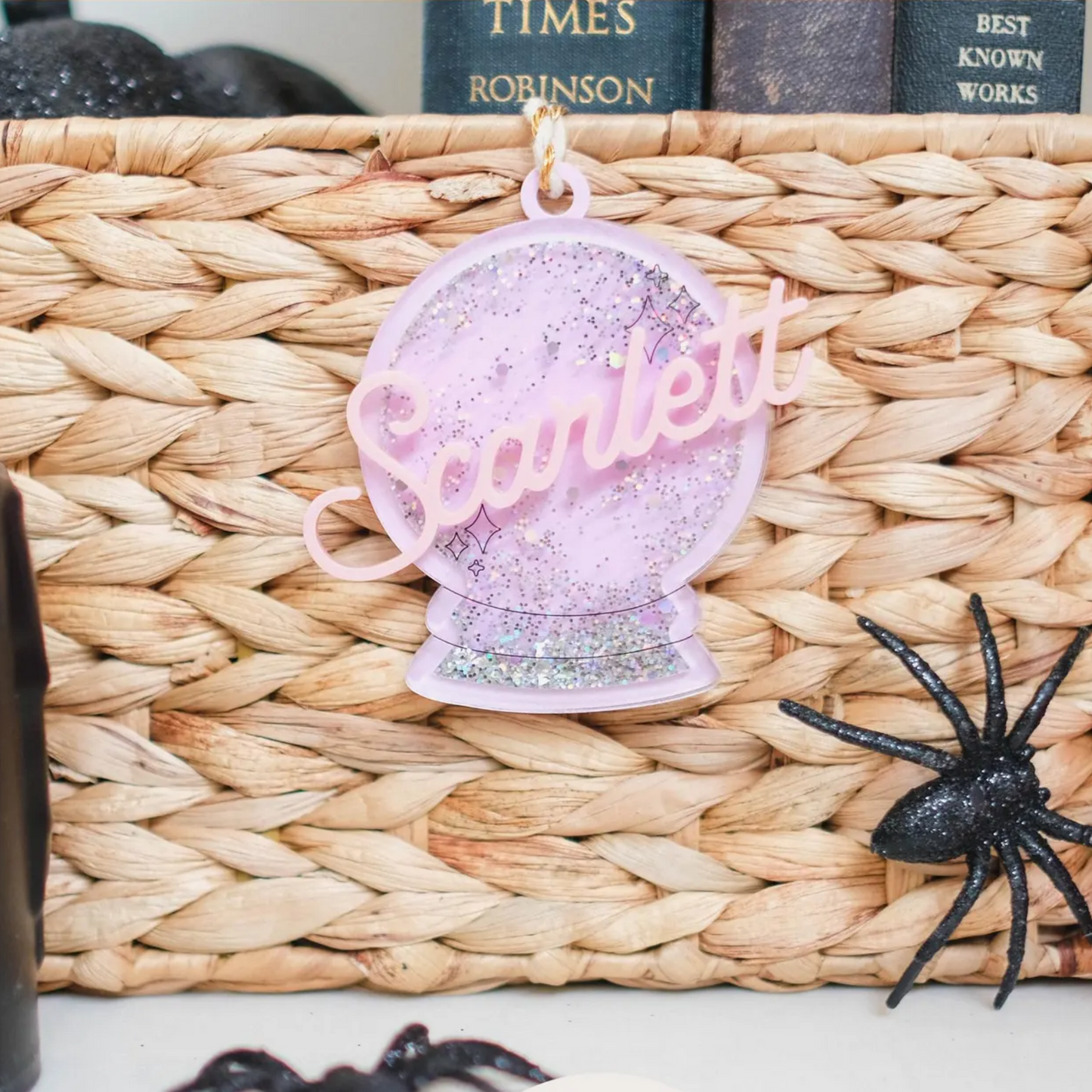 Personalized Halloween Ghost Shaker Ornament – Custom Name Glitter Boo Basket Tag & Trick or Treat Bag Charm