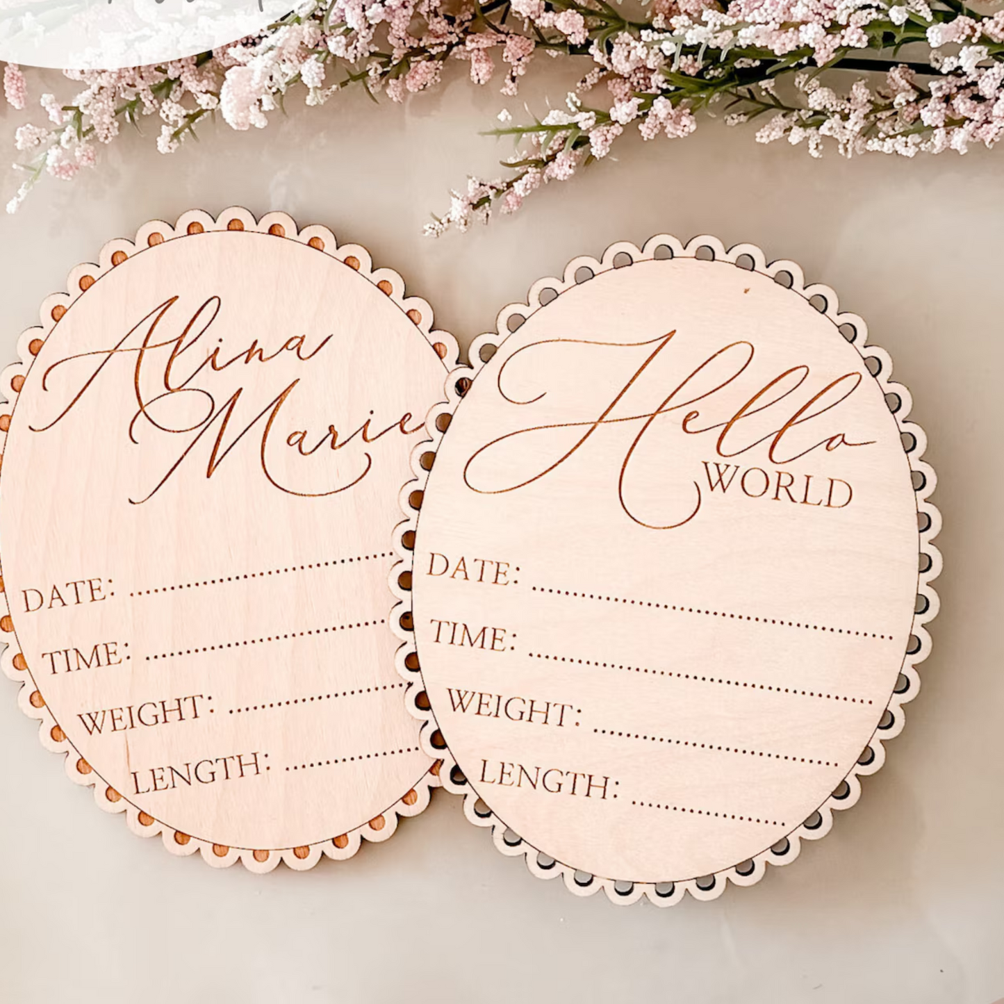 Scalloped Engraved Birth Announcement Plaque – Personalized Baby Gift Keepsake