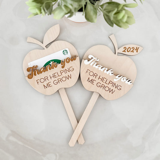 Thank You for Helping Me Grow – Teacher Gift Card Holder Apple Pick
