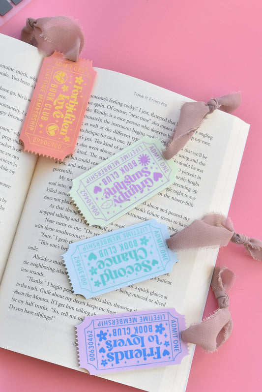 Romance Book Trope Bookmarks – Vintage Ticket Style with Ribbon | Bookish Gift for Readers