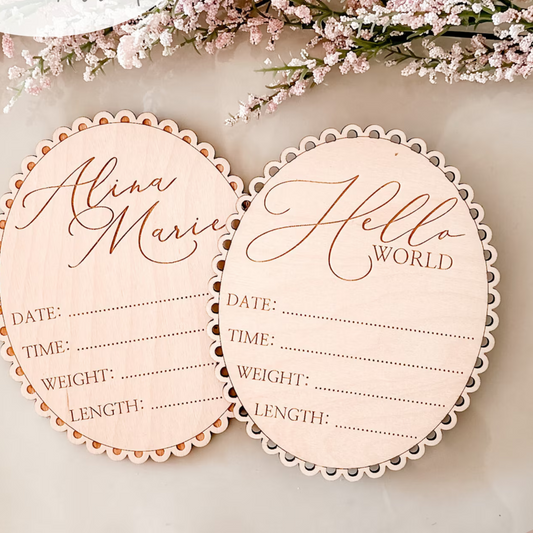 Scalloped Engraved Birth Announcement Plaque – Personalized Baby Gift Keepsake