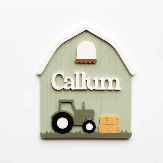 Personalized Farmhouse Barn Name Sign – Custom Tractor Nursery Wall Decor