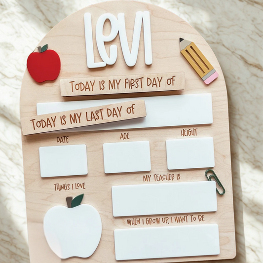 Personalized First & Last Day of School Board – Apple & Pencil Design
