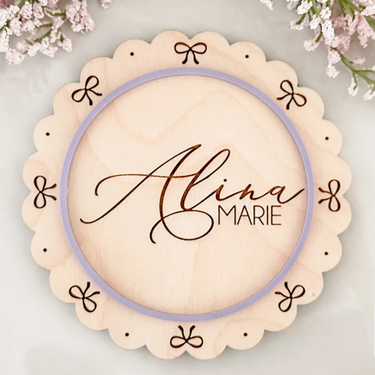 Personalized Birch Birth Announcement Sign with Bow Border – New Baby Gift Keepsake