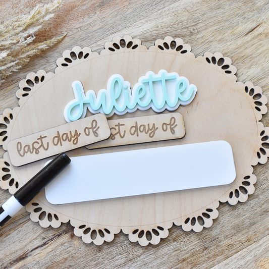 Maple Wood School Board with Floral Edge – First & Last Day Photo Prop for Kids