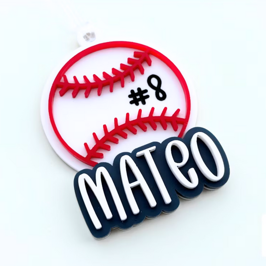 Custom Baseball Name Keychain – Personalized Sports Bag Tag with Jersey Number
