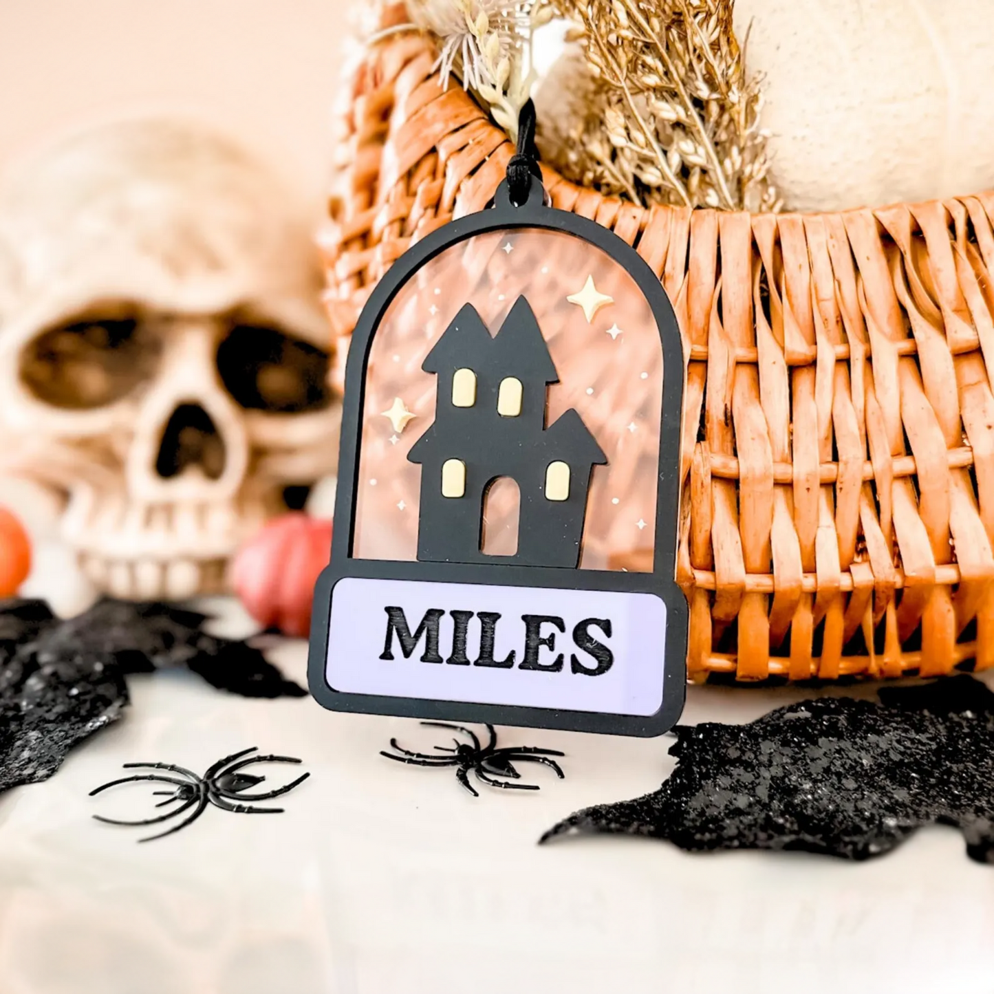 Personalized Haunted House Halloween Ornament – Custom Name Tag