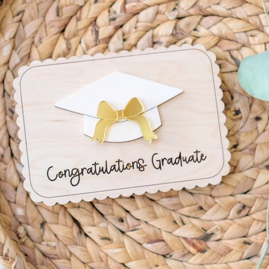 Wooden Gift Card Holder with Cap and Bow – Graduation Gift Keepsake for Grads